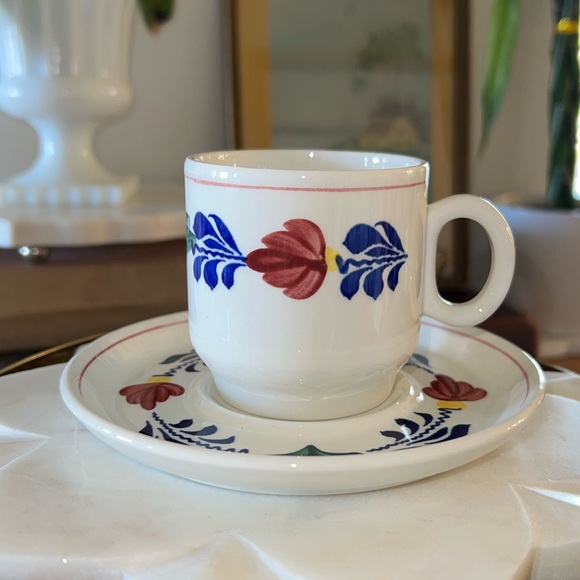 Vintage Royal Boch Boerenbont Gingham Hand Painted Cup + Saucer Made in Belgium - Picture 4 of 9